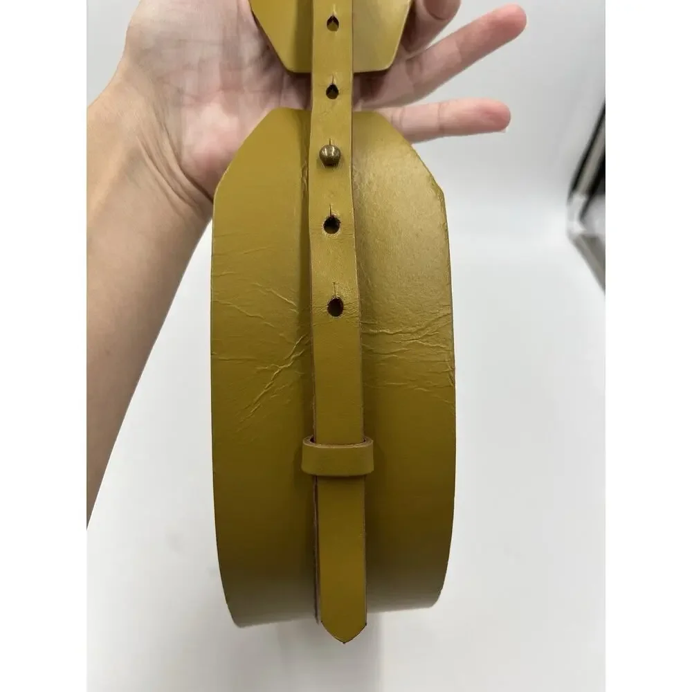 By Anthropologie wide leather corset cinch belt Plus size 1X Gold Yellow Boho